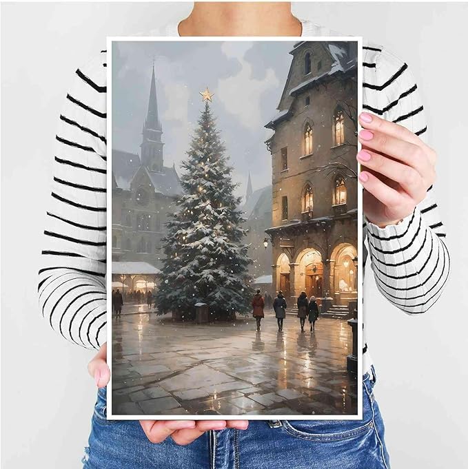 Canvas Wall Art Vintage Christmas Tree Print Moody Winter Wall Art Farmhouse Christmas Decor 28x40in-UnFramed