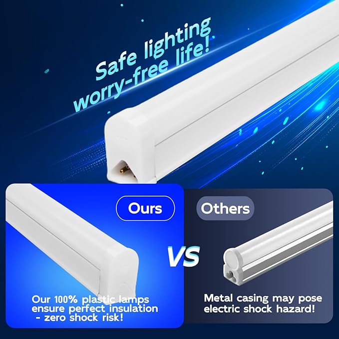 hykolity 6 Pack LED Shop Light 4FT, T5 Integrated Single Fixture, 22W, 2200lm, 6500K Super Bright White, Linkable Shop Light, Utility Shop Lights, Corded Electric with Built-in ON/Off Switch