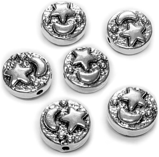 Tibetan Silver Spacer Beads for Jewelry Making - Flat Beads for Necklace, Earring & Bracelet Making Kit - Bulk 69pcs Silver Jewelry Set 9mm