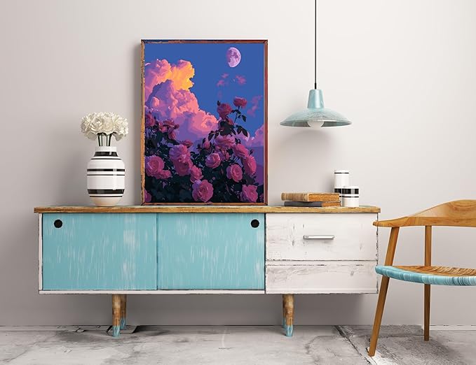 JYXSJYYD Paint by Numbers Kit for Adults Beginner,Pink Sky Rose Easy Paint by Number Kits Canvas Without Framed,DIY Acrylic Oil Painting Adults Paint by Numbers Kits for Home Decor 16x20 Inch