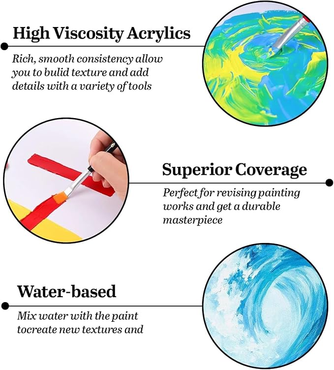 Acrylic Paint Set for Kids & Adults - Non Toxic Rich Pigments Artist Quality Great Color Jars Set for Professional Painting on Canvas, Wood, Fabric and More (12 Colors (2 Ounce Each)) MD-A13-1