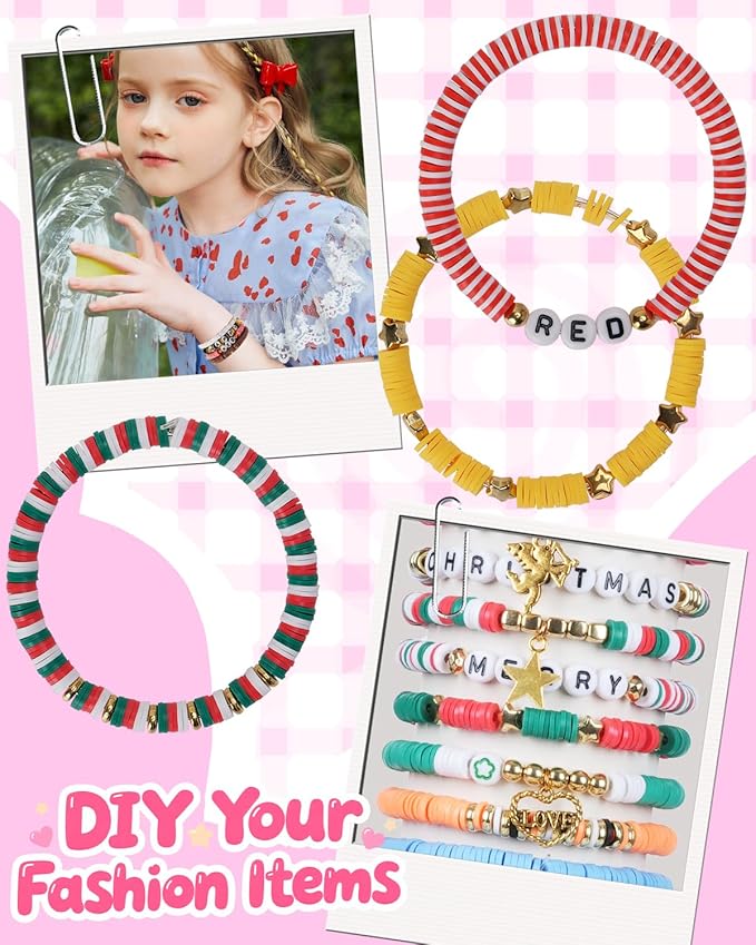 LovelyMoon Clay Beads Bracelet Making Kit Flat Beads with Charms for Friendship Jewelry Making Kit for Beginner Creative Arts and Crafts Gifts for Kids Ages 6 7 8 9 10 11 12 Girls