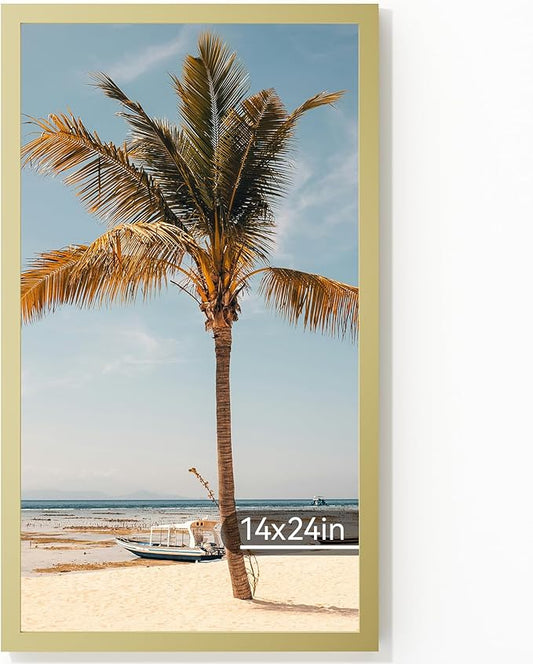 14x24 Aluminum Metal Picture Frame,Tempered Glass Gold Photo Frame 14x24 for Family Photo,Posters,Art,Document to Wall Mount Horizontally or Vertically