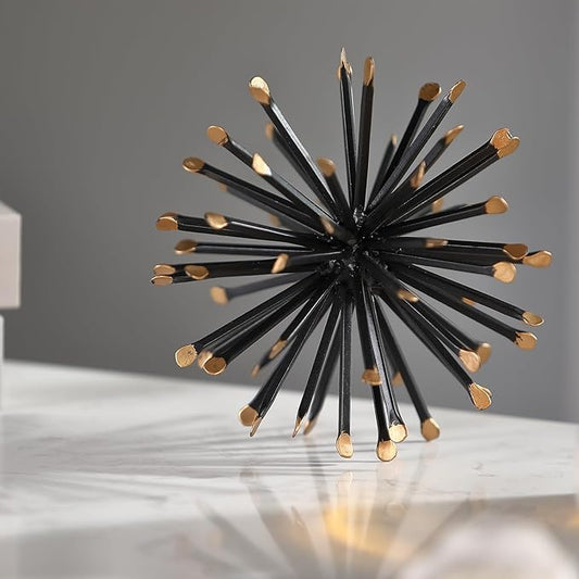Retrome 6.5 Inch Starburst Table Decoration, Modern Metal Decorative Spike Tabletop Sculpture Shelf Accents, Black & Gold