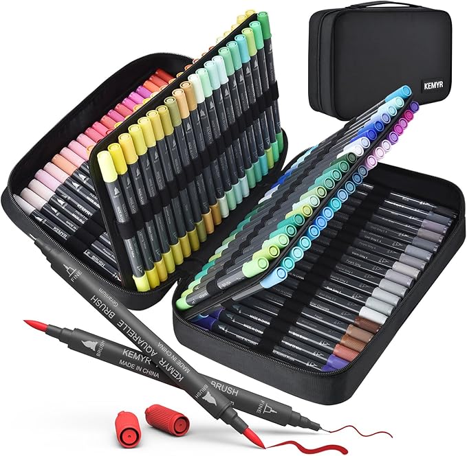 Markers for Adult Coloring Books: 120 Color Dual Tip Fine & Brush Pens - Water-Based Coloring Marker for Adults Drawing Sketching Bullet Journal Writing Lettering No bleeding