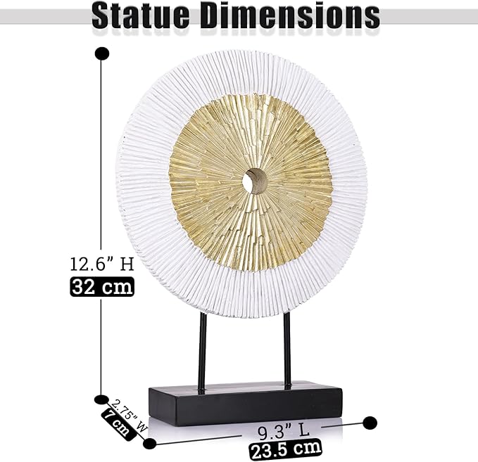 oliruim 12" Tall Abstract White Gold Round Sculpture - Unique Home Decoration for Above Cupboard Decor, Living Room Coffee Table, Console, Office, Entrance, Table Centerpieces (White Gold)