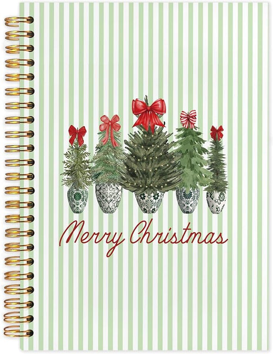 Coquette Red Bow Chinoiserie Christmas Tree Spiral Notebook, Grandmillennial Christmas Journal for School Office Supplies, Preppy Xmas Aesthetic Holiday Hardcover Journal 5.5x8.3 Inch