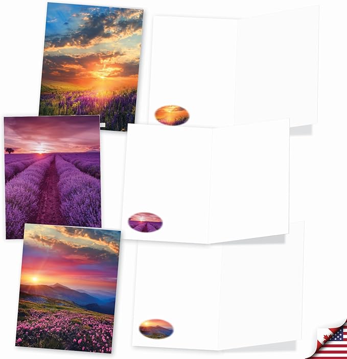 The Best Card Company - 20 Landscape Nature Note Cards Blank (4 x 5.12 Inch) (10 Designs, 2 Each) - Blooming Sunsets AM9263OCB-B2x10