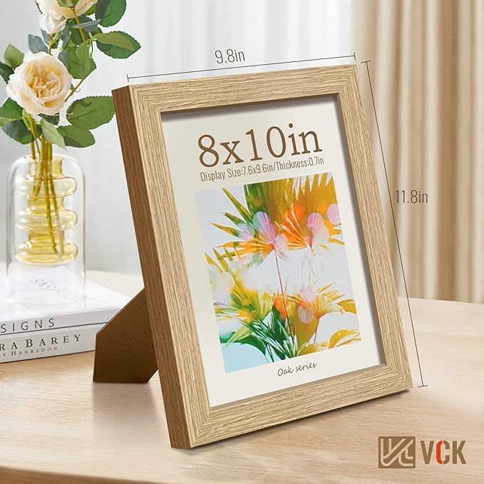 VCK 8x10 Picture Frame Set of 3 - Beige Oak, Natural Solid Wood Photo Frame, Table Display or Wall Hanging