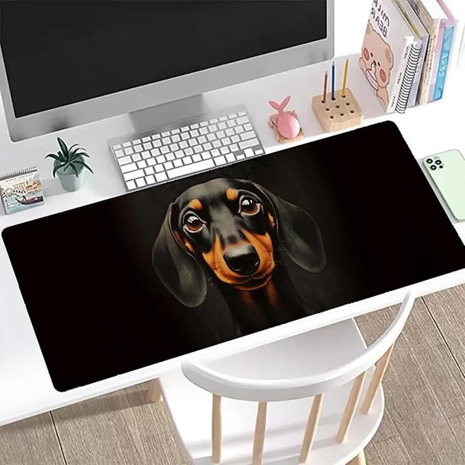 Dachshund Gaming Mouse Pad, Office Desk Mat, Anti-Slip Rubber Base Cool Aesthetic Mouse Pads for Computer Laptop Keyboard School Home Desktop Gamer Home Accessories Decor 31.5" x 11.8"