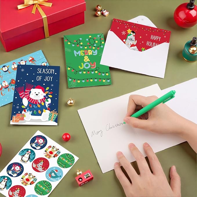 Christmas Cards with Envelopes & Stickers, 36 Pack 4x6 Inch Merry Christmas Cards, Funny Holiday Card, 6 Assorted Designs Greeting Card for Xmas