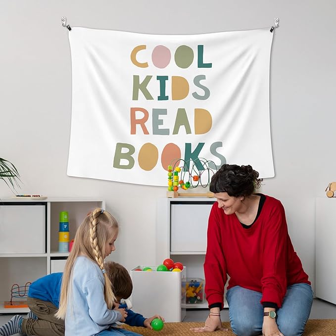 XLDLIOO Cool Kids Read Books Wall Tapestry, Boho Classroom Wall Tapestry Hanging for Home Library, Kids Tapestries Decor Art for Reading Room Corner Nook Classroom 40x30in