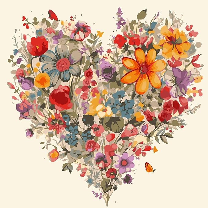 BYGFHLYW Wildflower Paint by Numbers Kit for Adults Beginners, Heart Flower Easy Adult Paint by Number Kits On Canvas, DIY Acrylic Oil Painting Kits for Home Wall Decor 16x16Inch