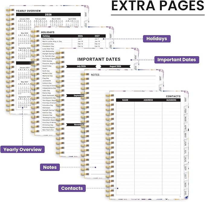 2026 Planner, Weekly and Monthly Calendar Planner for Women, Jan 2026 - Dec 2026, Hardcover Planning Agenda book with Tabs, Spiral Bound, Inner Pocket, Perfect for School Office Supplies, 8.5" x 11" - Purple Blocks