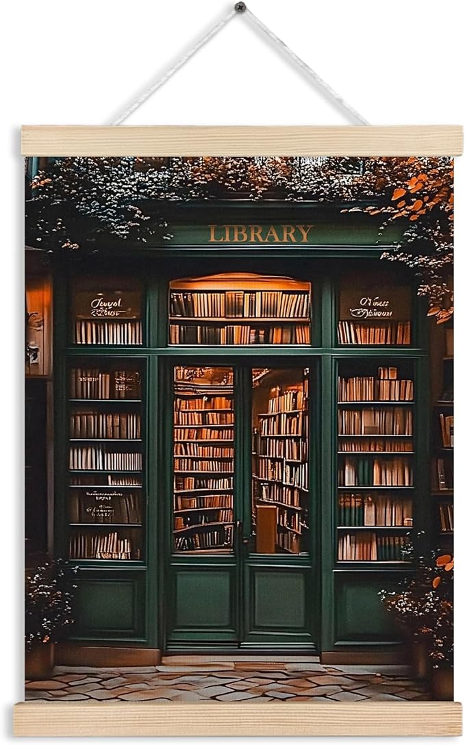 Vintage Bookstore Reading Canvas Wall Art Poster, Dark Academia Moody Floral Book Wall Decor Prints for Bookstore Bookshop Library Reading Room Nook Corner Classroom, 12x16 Inches