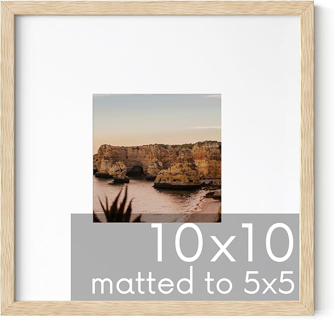 HAUS AND HUES Beige Oak Wood 10x10 Picture Frame Matted to 5x5 - Square Frame with Plexiglass, Modern Wall Frame for Art and Photos (10x10 in, Beige, Set of 1)