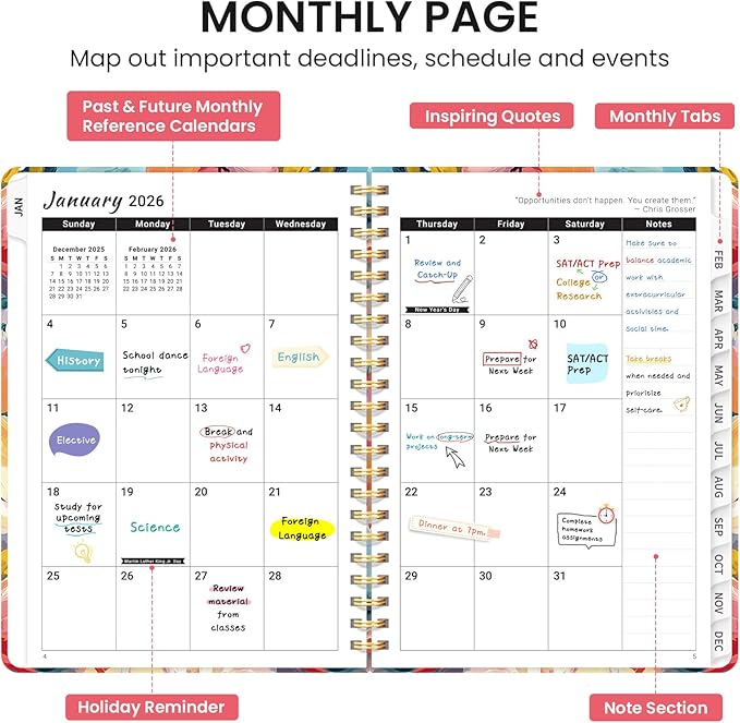 2026 Planner, Weekly and Monthly Calendar Planner for Women, Jan 2026 - Dec 2026, Hardcover Planning Agenda book with Tabs, Spiral Bound, Inner Pocket, Perfect for School Office Supplies, 8.5" x 11" - Pastel Garden