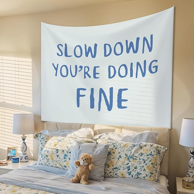 STHTTSW Slow Down You're Doing Fine Tapestry, Daily Reminder Tapestries Wall Blanket, Affirmation Wall Hanging Decor for College Dorm Bedroom Therapy Office, 50x60 Inch