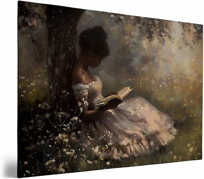 Vintage Black Art, Moody Victorian Art, Black Woman read Landscape Art Print, African American Printable Wall Art, Black Woman Wall Art Print,Reading Room, library decor24x36 Framed
