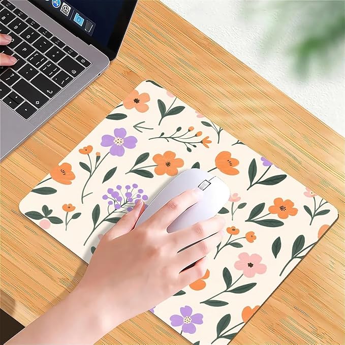 Square Mouse Pad Flowers, Personalized Premium-Textured Custom Mouse Mat Design, Washable Mousepad Cloth, Non-Slip Rubber Base Computer Mouse Pads for Wireless Mouse