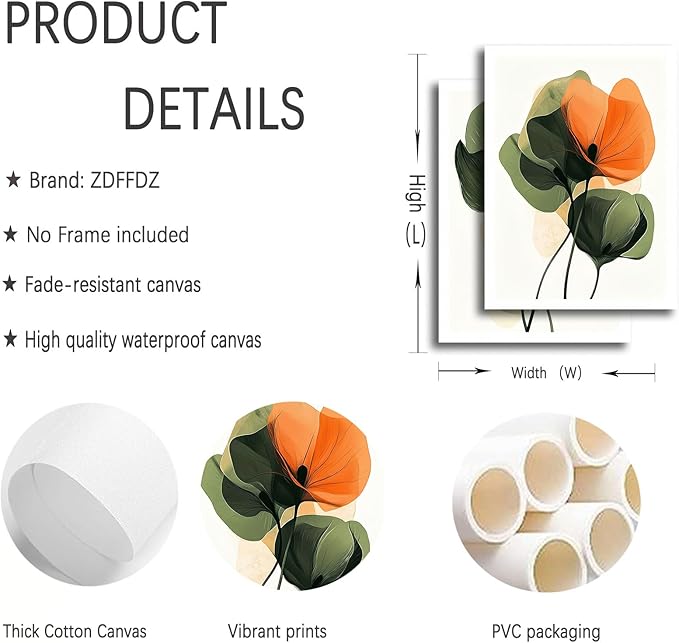2Pcs Abstract Plants Floral Canvas Wall Art Modern Botanical Flower Painting Decor Pictures Medieval Colorful Boho Posters Prints for Dining Living Kitchen Church Bedroom Decoration No framed