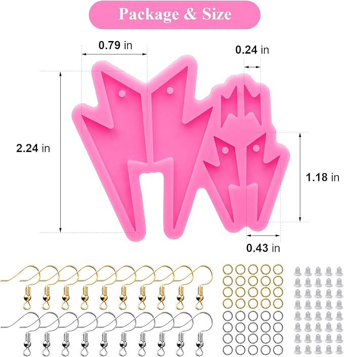 103Pcs Lightning Shape Resin Earring Mold Silicone Resin Jewelry Molds 3 Pair Epoxy Resin Casting Molds for Women Earring Crafts Including 100 Earring Accessories DIY Necklace Pendant