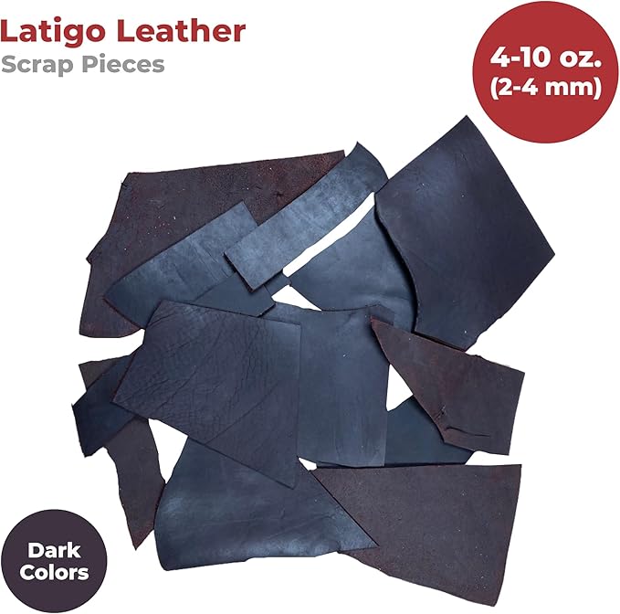 ELW Latigo Leather Dark Color Scraps | 4-6 oz (1.6-2.4 mm) Medium Weight | Size: 75 LB | Full Grain Remnants for Crafting, Ideal for DIY Leatherworking Projects | Color: Dark Latigo