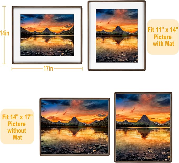 HELPLEX 12x16 Premium Picture Frame Set of 2 - Solid Walnut Wood, UV-Blocking Plexiglass, Convertible 8.5x11 Matted or 12x16 Open Display - Wall Art Gallery & Luxury Home Decor