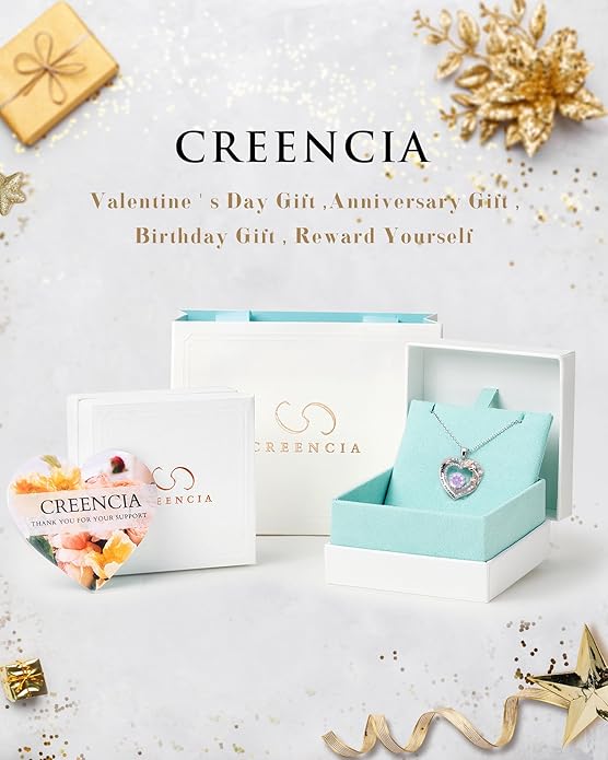 Women's Birthstone Necklace, Holiday Gift for Girlfriend, 925 Sterling Silver Heart Rose Necklace, Anniversary Birthday Gift for Wife, Daughter