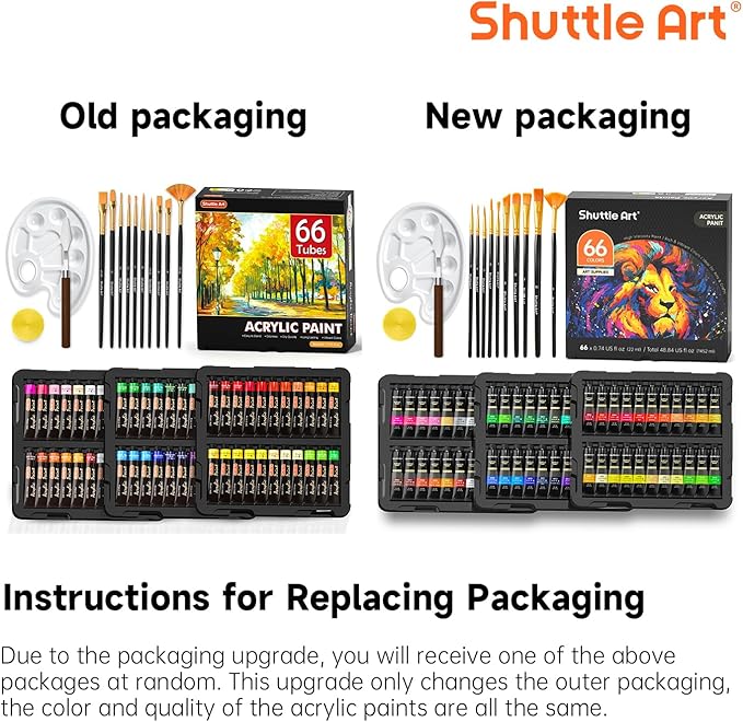 82 Pack Acrylic Paint Set, Shuttle Art 66 Colors Acrylic Paint with 10 Brushes, 22ml/0.74oz Tubes, Vibrant Colors, Artist Painting Supplies for Kids, Adults Painting & Crafting on Canvas, Wood Ceramic