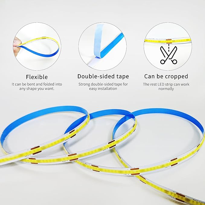 COB LED Strip Lights 6000K 16.4ft DC 24V Dimmable White Flexible LED Tape Light for Bedroom, with Remote and app Control LED Tape Lights,for DIY Home Decoration