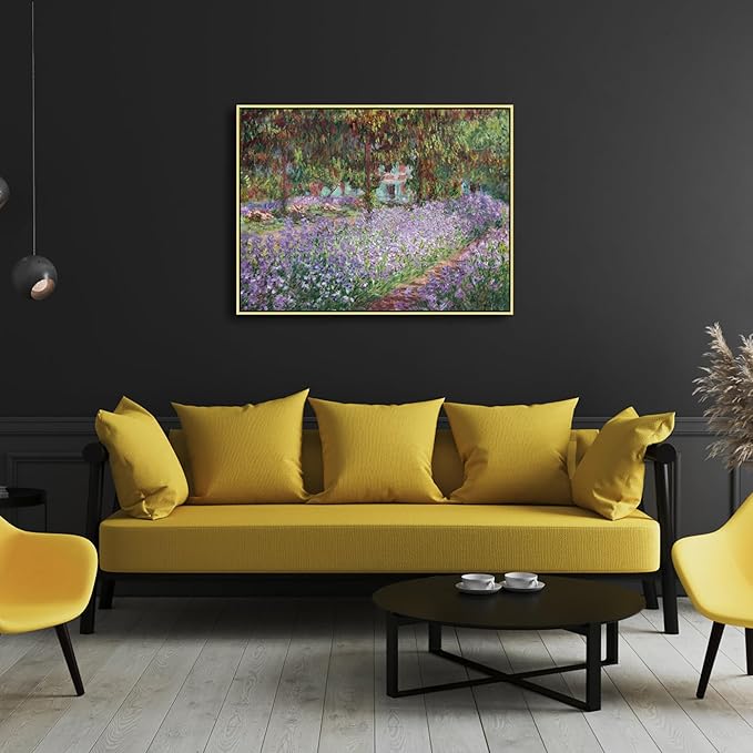 Wieco Art Framed Canvas Print Wall Art Irises in Monet's Garden,1900 by Claude Monet Impressionism Art Print Picture Artwork for Living Room Bedroom Home Kitchen Decorations