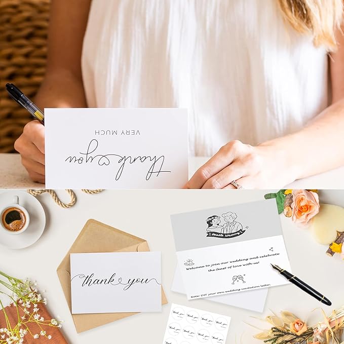 Thank You Cards with Envelopes, 100 Pack bulk White Thank You Cards 4 x 6 Inch, Thank You Notes and Envelopes for Wedding,Bridal Shower, Business, Baby Shower, Small Business, Graduation Opening
