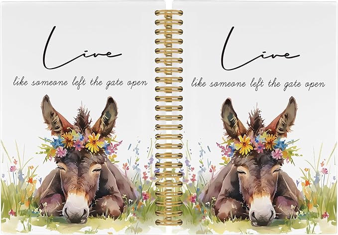 Inspirational Positive Donkey Journal Notebook - Rustic Flower Donkey Notebooks College Ruled for Work School, Gifts for Farmer, Office Supplies, Hardcover Spiral Notebook 5.5"x8.3"