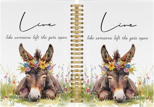 Inspirational Positive Donkey Journal Notebook - Rustic Flower Donkey Notebooks College Ruled for Work School, Gifts for Farmer, Office Supplies, Hardcover Spiral Notebook 5.5"x8.3"