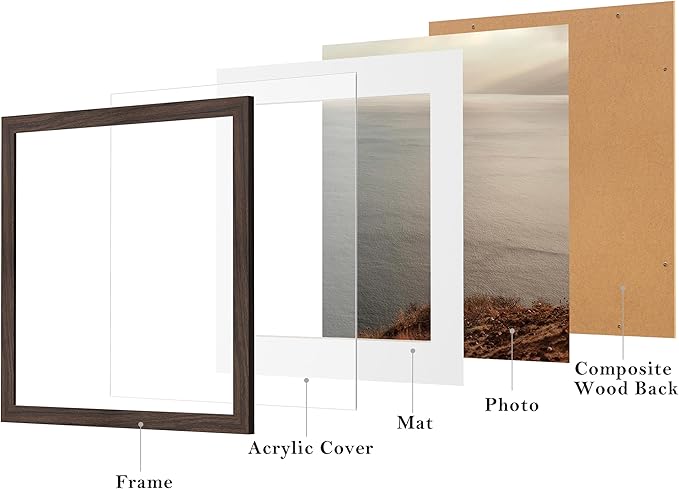 eletecpro 12x12 Picture Frames Set of 9 with Mat for 8x8 Photos or without Mat for 12x12, Square Gallery Wall Decor Collage for Picture Display, Walnut Brown Frame Set for Wall Hanging