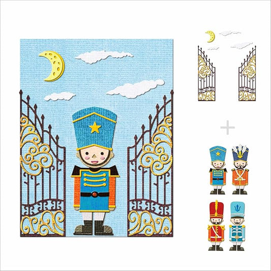 Duty Guards Soldiers Iron Fence Gate Metal Cutting Dies for Card Making, Paper Embossing Die Cuts Kit Templates, Storage Pockets Supplies, Photo Frame Album DIY Scrapbooking Stencils Sets