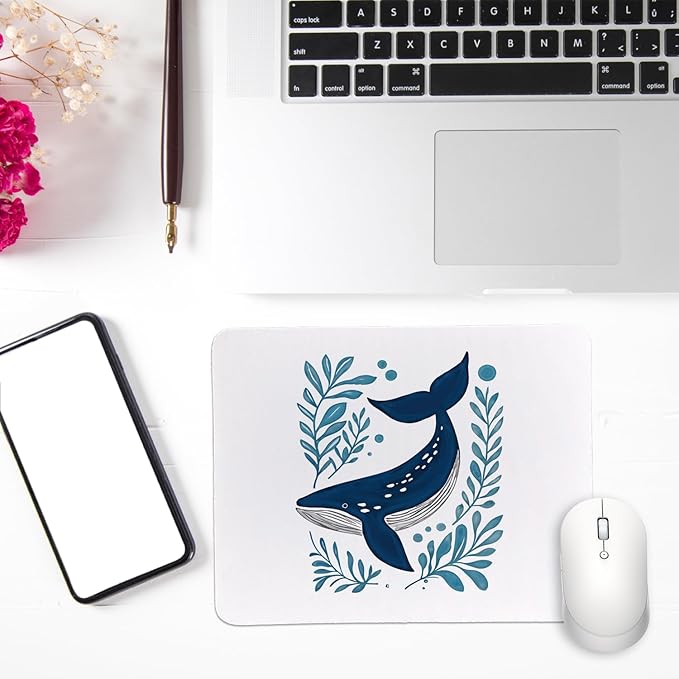Rusenbao Cute Shark Mouse Pad, Cute Small Ocean Mouse Pads for Desk, Shark Gifts for Women, Gaming Mousepad for Non-Slip Base, Computer, Office, Laptop, 9.5x7.9 Inch