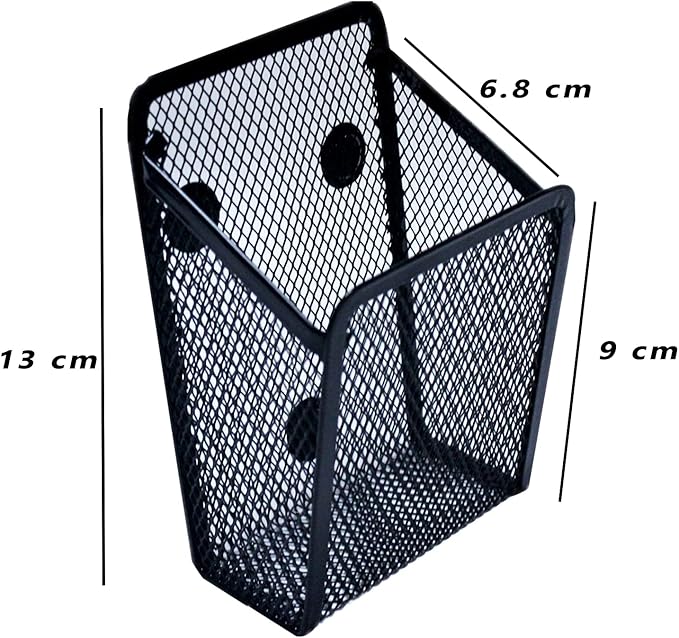 Mantouxixi 2 Pack Magnetic Pencil Pen Holder, Rectangle Metal Mesh Basket Storage Organizer with Extra Strong Magnet to Hold Refrigerator, Whiteboard, Locker Accessories, Office Supplies - Black
