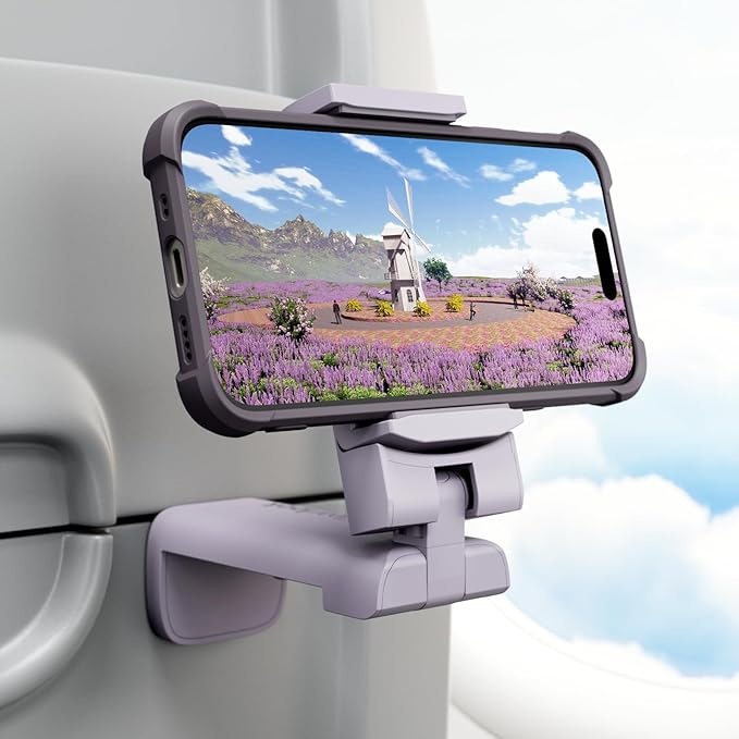 Airplane Travel Essentials Phone Holder, Klearlook Christmas Stocking Stuffers Phone Mount with Multi-Directional 360° Rotation, Travel Must Haves Handsfree Gadgets for Flying, Table or Outdoor-Lilac