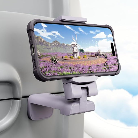Airplane Travel Essentials Phone Holder, Klearlook Christmas Stocking Stuffers Phone Mount with Multi-Directional 360° Rotation, Travel Must Haves Handsfree Gadgets for Flying, Table or Outdoor-Lilac