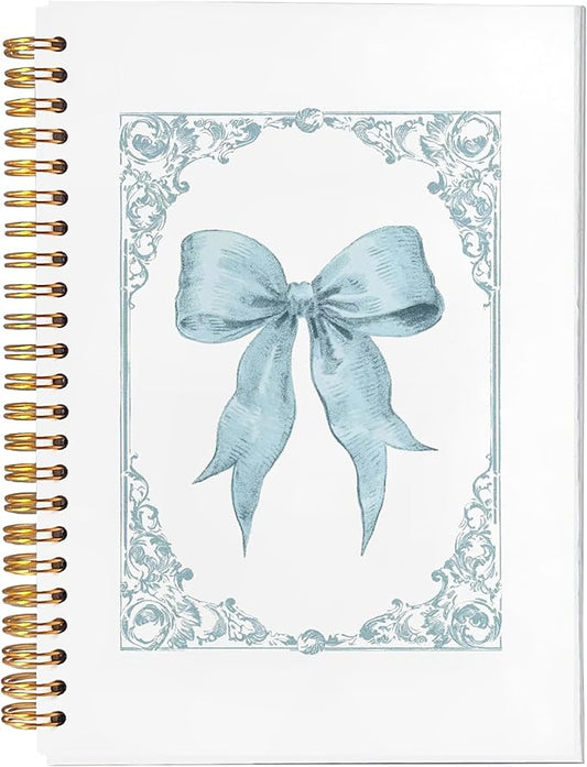 Coquette Blue Bow Notebook, Preppy Blue Floral Aesthetic Notebooks for Note Taking, Trendy Girly Journals Journaling for Women Writing, Spiral Notebook 5.5x8.3 Inch