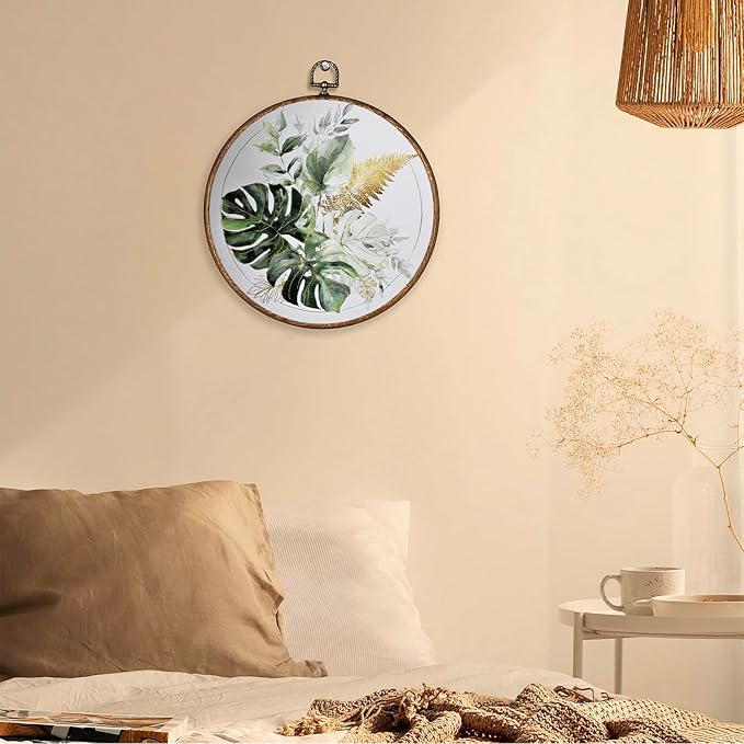 365CUSGIFTS Tropical Botanical Balance Wall Art Canvas Frame Hanging Prints, Flower Landscape Round Wall Art Decor for Bathroom Home Gallery Decorations 10"x10"