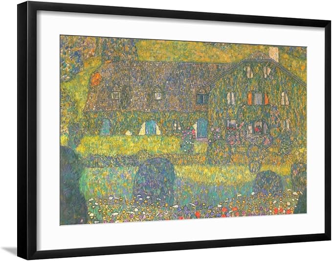 ART.COM Wall Art Print House in Attersee on Black Frame by Gustav Klimt, 29" x 21"
