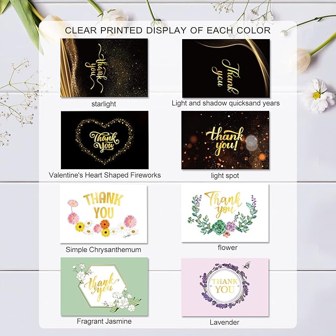 ACELION (96Pack) Thank You Card Set Gold Foil Printed with Envelope - Includes Stickers, Great for Weddings, Birthday Parties, Baby Showers, Graduation
