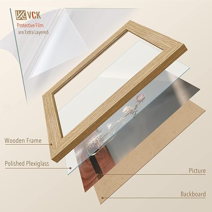 VCK 11x14 Beige Oak Picture Frames 3 Pack, High-End Wood Wide Border Poster Frame, Multi-Directional Display Family Photos, Office Prints, Studio/Gallery/Home Artwork