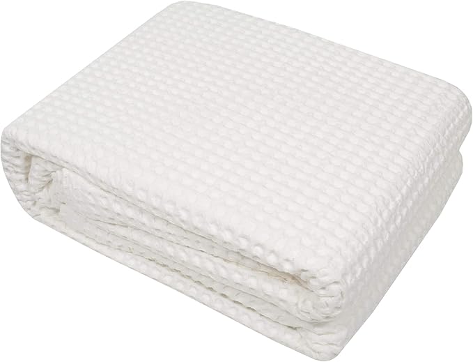 Sweet Home Collection 100% Fine Cotton Blanket Luxurious Weave Stylish Design Soft and Comfortable All Season Warmth, King, Waffle Weave Ivory (Pack of 6)