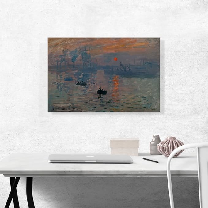 ARTCANVAS Impression Sunrise Canvas Art Print Stretched Framed Painting Picture Poster Giclee Wall Decor by Claude Monet - 26" x 18" (1.50" Deep)