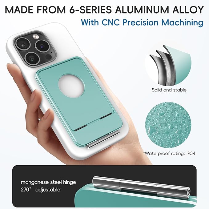 Cell Phone Stand,Adjustable Height and Angle Foldable Phone Holder for Desk, Aluminum Cell Phone Holder,Strong Magnetic Phone Stand Compatible with iPhone 16/15/14/13/12 Series (Ocean Blue)