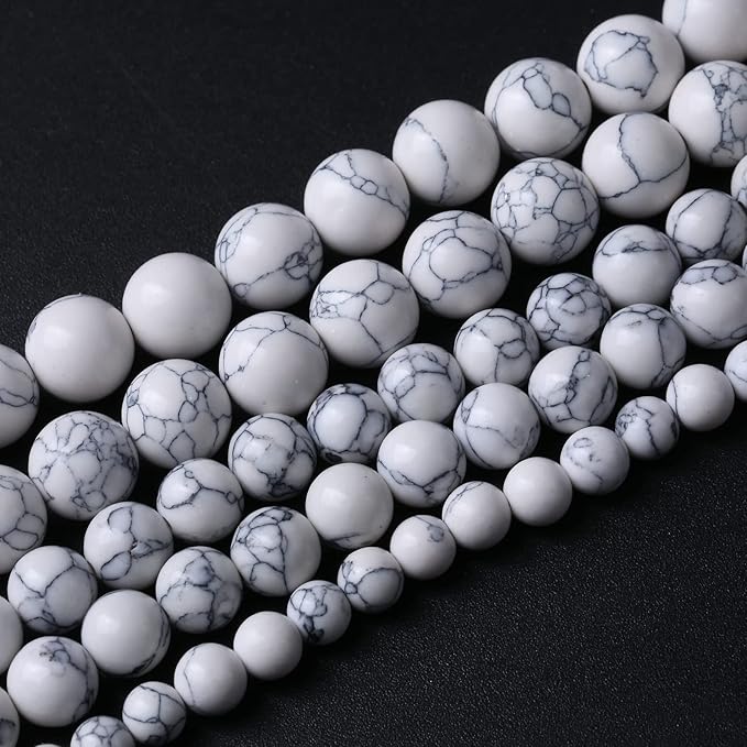 90pcs 4mm Natural Stone Beads White Turquoise Gemstone Round Loose Beads for Jewelry Making Crystal Energy Stone Healing Power DIY Bracelets (4mm, White Turquoise)